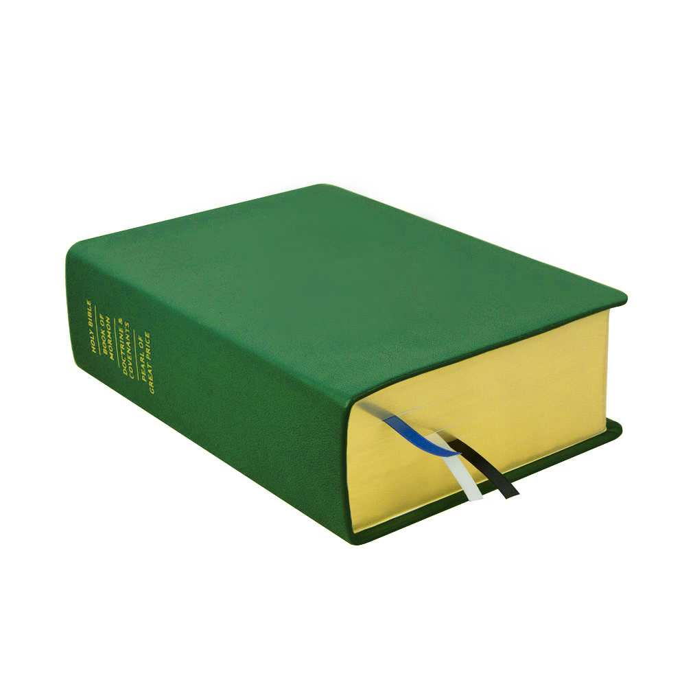 Large Green LDS Scriptures | Leather Quad, Custom Name, Ribbon Qty